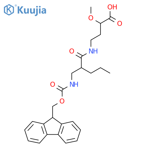 4-{2-({(9H-fluoren-9-yl)methoxycarbonyl}amino)methylpentanamido}-2-methoxybutanoic acid structure