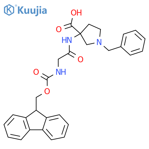 1-benzyl-3-2-({(9H-fluoren-9-yl)methoxycarbonyl}amino)acetamidopyrrolidine-3-carboxylic acid structure