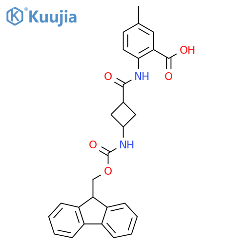 2-3-({(9H-fluoren-9-yl)methoxycarbonyl}amino)cyclobutaneamido-5-methylbenzoic acid structure