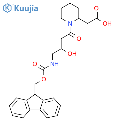2-{1-4-({(9H-fluoren-9-yl)methoxycarbonyl}amino)-3-hydroxybutanoylpiperidin-2-yl}acetic acid structure