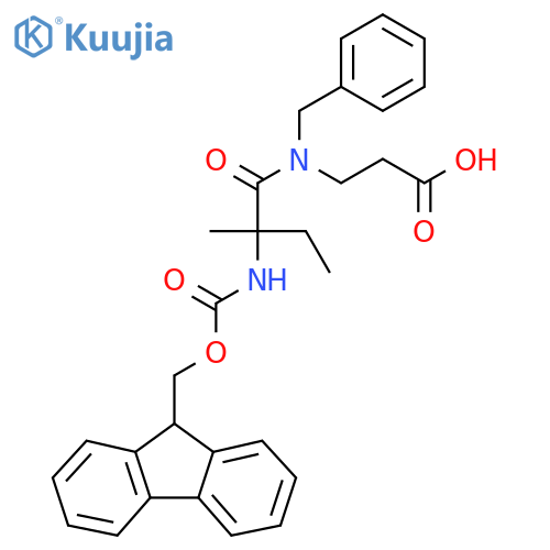 3-N-benzyl-2-({(9H-fluoren-9-yl)methoxycarbonyl}amino)-2-methylbutanamidopropanoic acid structure