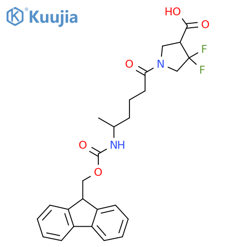 1-5-({(9H-fluoren-9-yl)methoxycarbonyl}amino)hexanoyl-4,4-difluoropyrrolidine-3-carboxylic acid structure