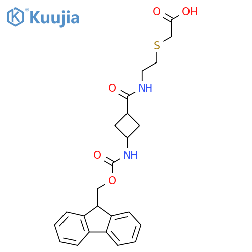 2-(2-{3-({(9H-fluoren-9-yl)methoxycarbonyl}amino)cyclobutylformamido}ethyl)sulfanylacetic acid structure