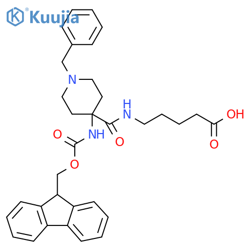 5-{1-benzyl-4-({(9H-fluoren-9-yl)methoxycarbonyl}amino)piperidin-4-ylformamido}pentanoic acid structure