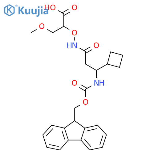 2-{3-cyclobutyl-3-({(9H-fluoren-9-yl)methoxycarbonyl}amino)propanamidooxy}-3-methoxypropanoic acid structure