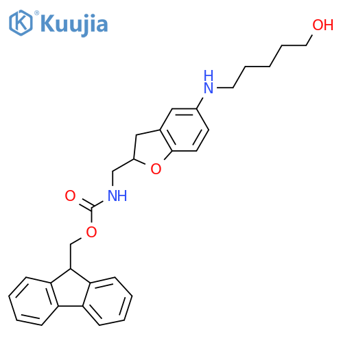 9H-fluoren-9-ylmethyl N-({5-(5-hydroxypentyl)amino-2,3-dihydro-1-benzofuran-2-yl}methyl)carbamate structure