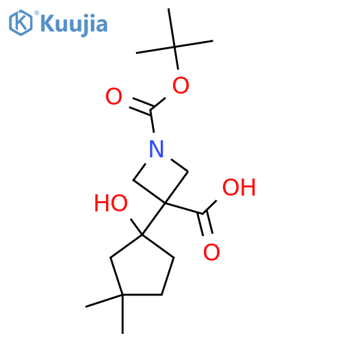 1-(tert-butoxy)carbonyl-3-(1-hydroxy-3,3-dimethylcyclopentyl)azetidine-3-carboxylic acid structure