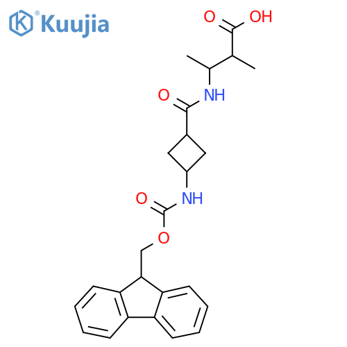 3-{3-({(9H-fluoren-9-yl)methoxycarbonyl}amino)cyclobutylformamido}-2-methylbutanoic acid structure