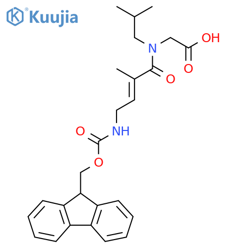 2-4-({(9H-fluoren-9-yl)methoxycarbonyl}amino)-2-methyl-N-(2-methylpropyl)but-2-enamidoacetic acid structure