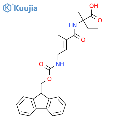 2-ethyl-2-4-({(9H-fluoren-9-yl)methoxycarbonyl}amino)-2-methylbut-2-enamidobutanoic acid structure