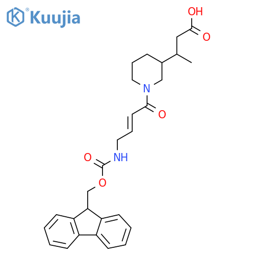 3-{1-4-({(9H-fluoren-9-yl)methoxycarbonyl}amino)but-2-enoylpiperidin-3-yl}butanoic acid structure