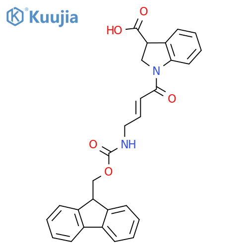 1-4-({(9H-fluoren-9-yl)methoxycarbonyl}amino)but-2-enoyl-2,3-dihydro-1H-indole-3-carboxylic acid structure