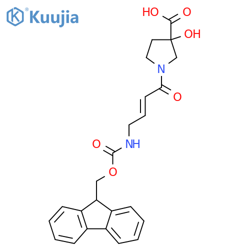 1-4-({(9H-fluoren-9-yl)methoxycarbonyl}amino)but-2-enoyl-3-hydroxypyrrolidine-3-carboxylic acid structure