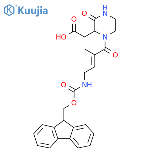 2-{1-4-({(9H-fluoren-9-yl)methoxycarbonyl}amino)-2-methylbut-2-enoyl-3-oxopiperazin-2-yl}acetic acid structure