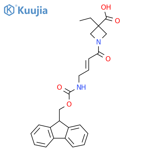 3-ethyl-1-4-({(9H-fluoren-9-yl)methoxycarbonyl}amino)but-2-enoylazetidine-3-carboxylic acid structure