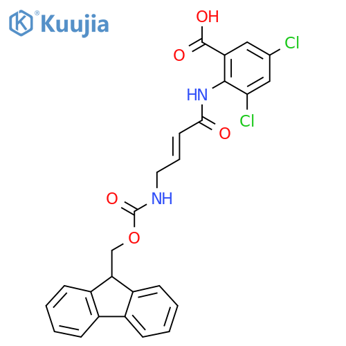 3,5-dichloro-2-4-({(9H-fluoren-9-yl)methoxycarbonyl}amino)but-2-enamidobenzoic acid structure