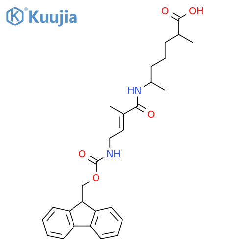 6-4-({(9H-fluoren-9-yl)methoxycarbonyl}amino)-2-methylbut-2-enamido-2-methylheptanoic acid structure