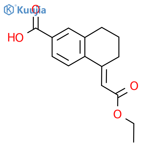 (5E)-5-(2-ethoxy-2-oxoethylidene)-5,6,7,8-tetrahydronaphthalene-2-carboxylic acid structure