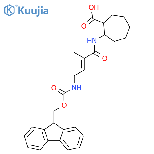 2-4-({(9H-fluoren-9-yl)methoxycarbonyl}amino)-2-methylbut-2-enamidocycloheptane-1-carboxylic acid structure