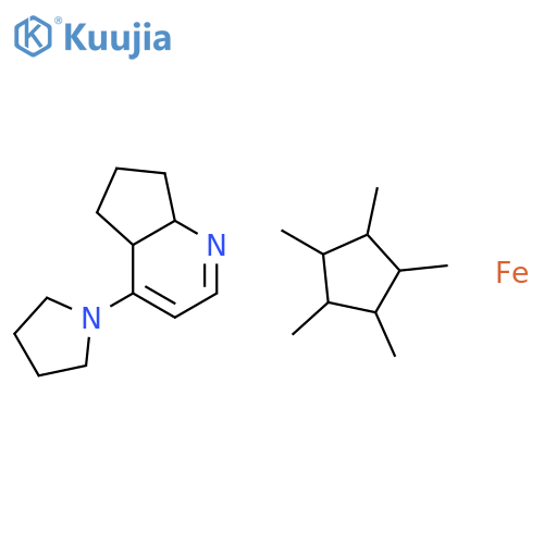 Iron, [(1,2,3,4,5-h)-1,2,3,4,5-pentamethyl-2,4-cyclopentadien-1-yl][(4a,5,6,7,7a-h)-(7aR)-4-(1-pyrrolidinyl)-4aH-cyclopenta[b]pyridin-4a-yl]- structure