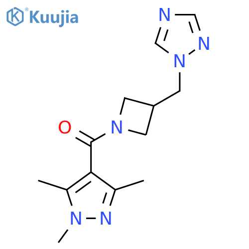 1-{1-(1,3,5-trimethyl-1H-pyrazole-4-carbonyl)azetidin-3-ylmethyl}-1H-1,2,4-triazole structure