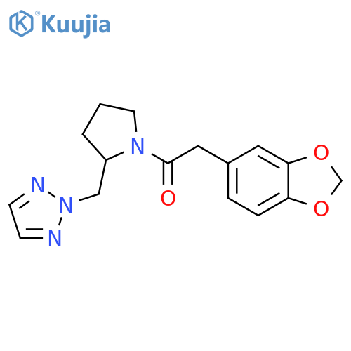2-(2H-1,3-benzodioxol-5-yl)-1-{2-[(2H-1,2,3-triazol-2-yl)methyl]pyrrolidin-1-yl}ethan-1-one structure