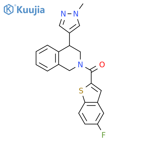 2-(5-fluoro-1-benzothiophene-2-carbonyl)-4-(1-methyl-1H-pyrazol-4-yl)-1,2,3,4-tetrahydroisoquinoline structure