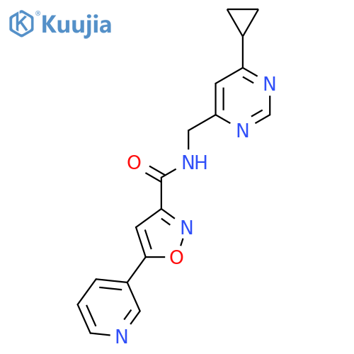 N-[(6-cyclopropylpyrimidin-4-yl)methyl]-5-(pyridin-3-yl)-1,2-oxazole-3-carboxamide structure