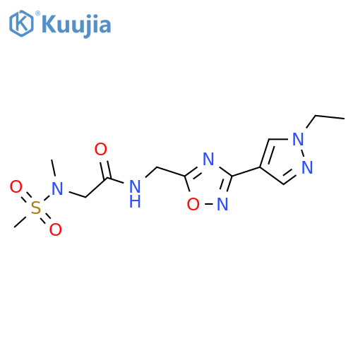 N-{3-(1-ethyl-1H-pyrazol-4-yl)-1,2,4-oxadiazol-5-ylmethyl}-2-(N-methylmethanesulfonamido)acetamide structure