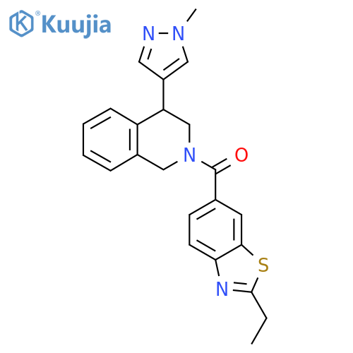 2-(2-ethyl-1,3-benzothiazole-6-carbonyl)-4-(1-methyl-1H-pyrazol-4-yl)-1,2,3,4-tetrahydroisoquinoline structure