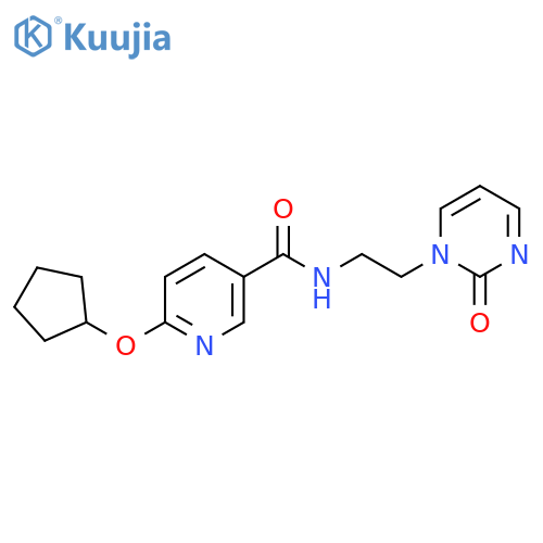 6-(cyclopentyloxy)-N-[2-(2-oxo-1,2-dihydropyrimidin-1-yl)ethyl]pyridine-3-carboxamide structure