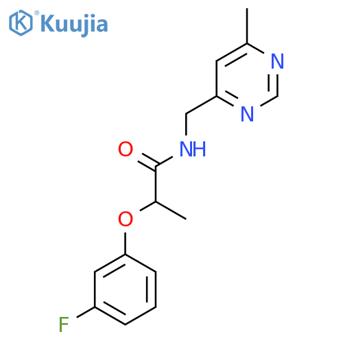 2-(3-fluorophenoxy)-N-[(6-methylpyrimidin-4-yl)methyl]propanamide structure