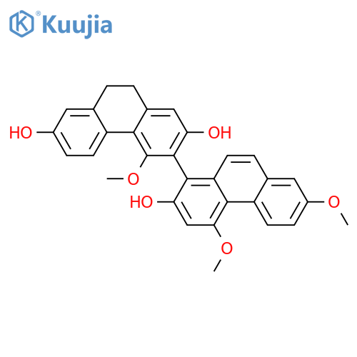 2,2',4,4',7,7'-Hexahydroxy-1,3'-biphenanthrene; 9',10'-Dihydro, 4,4',7-tri-Me ether structure