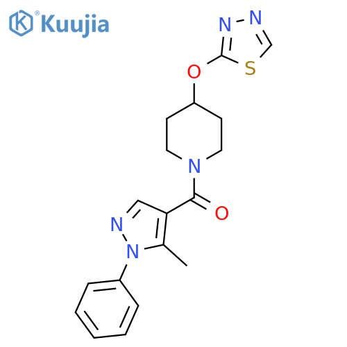 1-(5-methyl-1-phenyl-1H-pyrazole-4-carbonyl)-4-(1,3,4-thiadiazol-2-yloxy)piperidine structure
