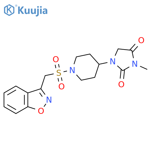 1-{1-[(1,2-benzoxazol-3-yl)methanesulfonyl]piperidin-4-yl}-3-methylimidazolidine-2,4-dione structure