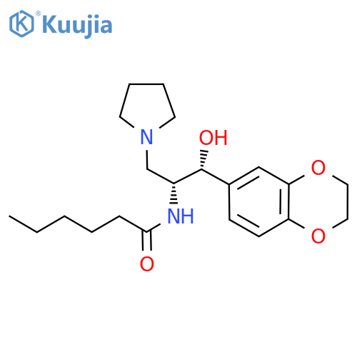 N-(1R,2R)-1-(2,3-dihydro-1,4-benzodioxin-6-yl)-1-hydroxy-3-(pyrrolidin-1-yl)propan-2-ylhexanamide structure