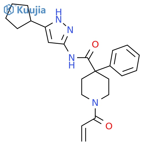 N-(5-cyclopentyl-1H-pyrazol-3-yl)-4-phenyl-1-(prop-2-enoyl)piperidine-4-carboxamide structure