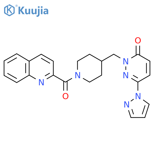 6-(1H-pyrazol-1-yl)-2-{[1-(quinoline-2-carbonyl)piperidin-4-yl]methyl}-2,3-dihydropyridazin-3-one structure