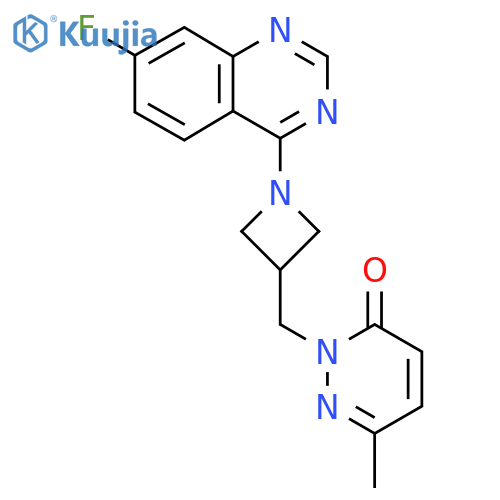 2-{1-(7-fluoroquinazolin-4-yl)azetidin-3-ylmethyl}-6-methyl-2,3-dihydropyridazin-3-one structure