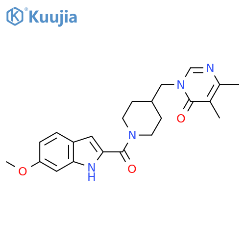 3-{1-(6-methoxy-1H-indole-2-carbonyl)piperidin-4-ylmethyl}-5,6-dimethyl-3,4-dihydropyrimidin-4-one structure