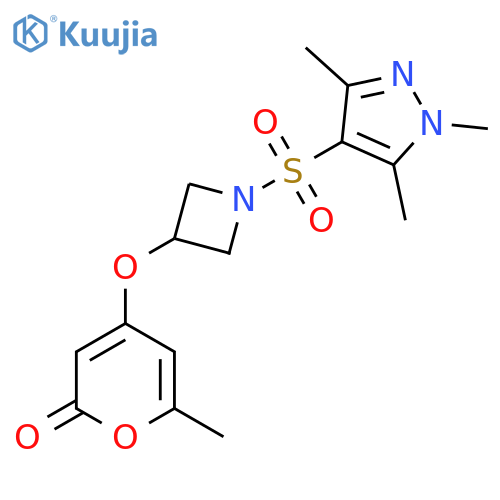 6-methyl-4-((1-((1,3,5-trimethyl-1H-pyrazol-4-yl)sulfonyl)azetidin-3-yl)oxy)-2H-pyran-2-one structure