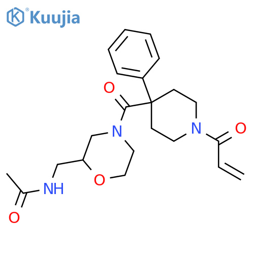 N-({4-[4-phenyl-1-(prop-2-enoyl)piperidine-4-carbonyl]morpholin-2-yl}methyl)acetamide structure