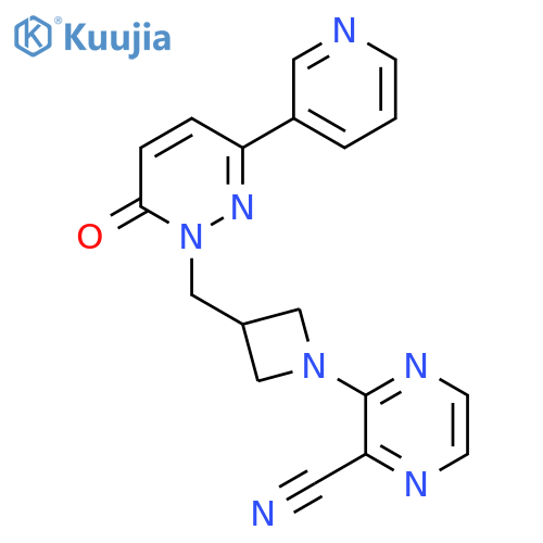3-(3-{6-oxo-3-(pyridin-3-yl)-1,6-dihydropyridazin-1-ylmethyl}azetidin-1-yl)pyrazine-2-carbonitrile structure
