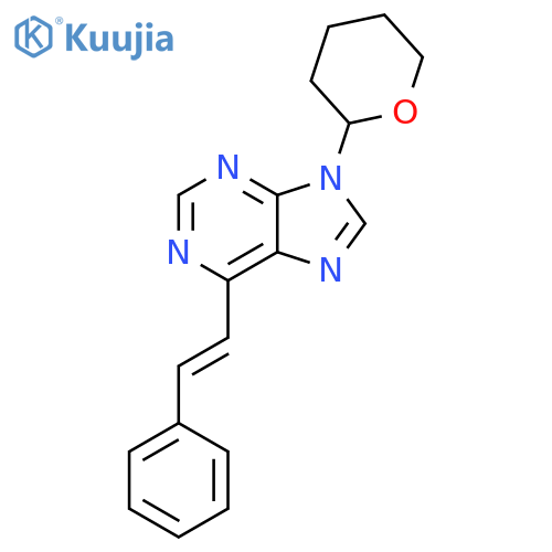 9H-Purine, 6-[(1E)-2-phenylethenyl]-9-(tetrahydro-2H-pyran-2-yl)- structure