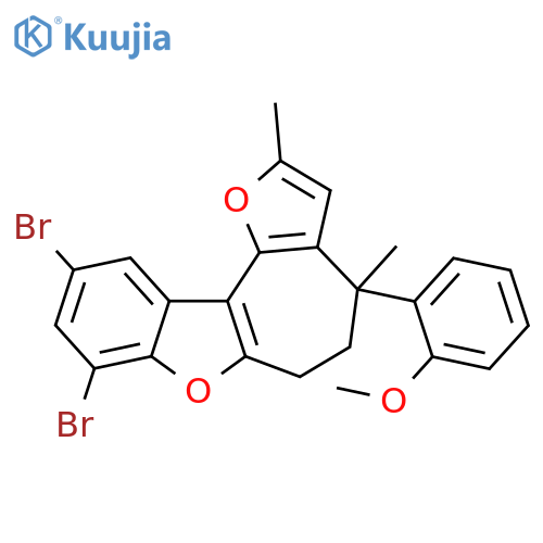 8,10-dibromo-4-(2-methoxyphenyl)-2,4-dimethyl-5,6-dihydro-4H-furo[2',3':3,4]cyclohepta[1,2-b][1]benzofuran structure