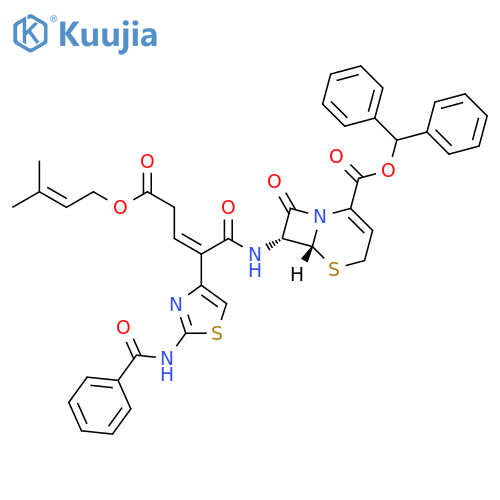 Diphenylmethyl (6R,7R)-7-[[(2Z)-2-[2-(benzoylamino)-4-thiazolyl]-5-[(3-methyl-2-buten-1-yl)oxy]-1,5-dioxo-2-penten-1-yl]amino]-8-oxo-5-thia-1-azabicyclo[4.2.0]oct-2-ene-2-carboxylate structure