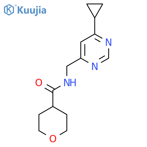 N-[(6-cyclopropylpyrimidin-4-yl)methyl]oxane-4-carboxamide structure