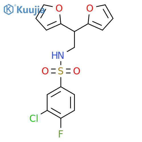 N-[2,2-bis(furan-2-yl)ethyl]-3-chloro-4-fluorobenzene-1-sulfonamide structure