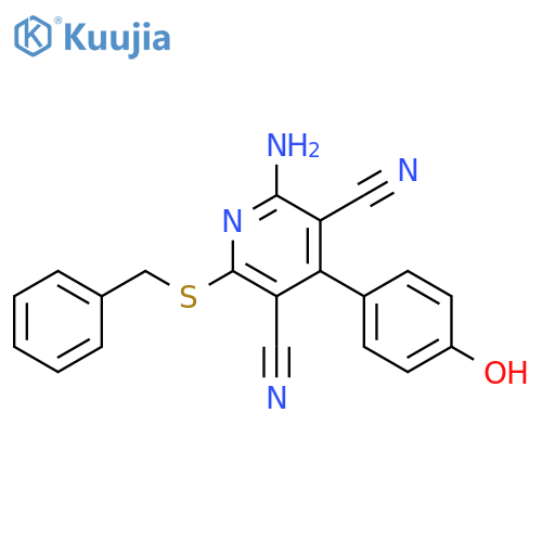 2-amino-6-(benzylsulfanyl)-4-(4-hydroxyphenyl)pyridine-3,5-dicarbonitrile structure