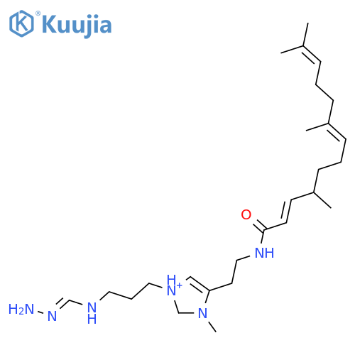 1H-Imidazolium,1-[3-[(aminoiminomethyl)amino]propyl]-3-methyl-4-[2-[[(2E,4S,7E)-4,8,12-trimethyl-1-oxo-2,7,11-tridecatrien-1-yl]amino]ethyl]- structure
